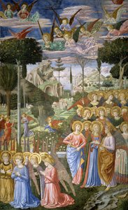 Engle i et himmelsk landskab, apsis højre væg, fra Magi-cyklussen i kapellet, ca. 1460 af Benozzo di Lese di Sandro Gozzoli